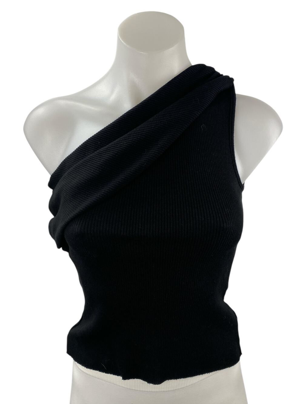 The Range Women's Black One Shoulder Ribbed Knit Sleeveless Blouse Top Size XS